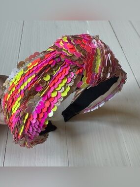 ✨ Boutique Neon Sequin Knotted Headband Pink Gold Lime Statement Girls Women
